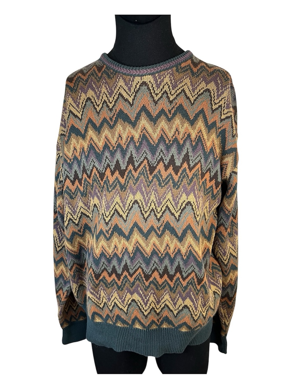 Men's Vintage Heartland CottonMulti-Color Chevron Knit Sweater - Casual Crewneck